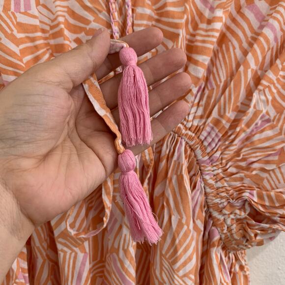 World Market Maxi Dress sz Large / XL Lightweight Kaftan Kimono Beachy Geometric - Picture 7 of 10